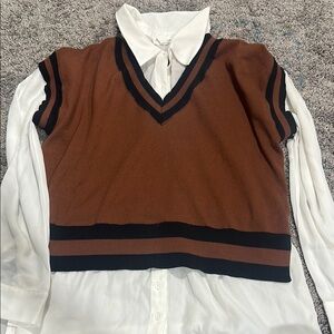 Brown and Black Women's Sweater Vest